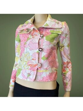 Burberry Pink Floral Cropped Jean Jacket